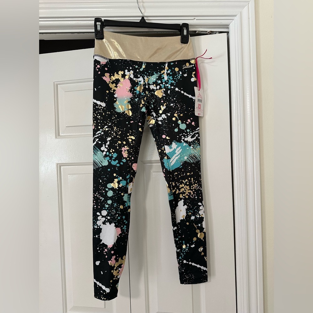 Justice Kids Splatter Leggings - Black, White, Pink, Gold, Blue